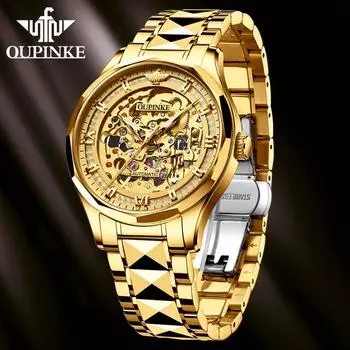 OUPINKE Мужские часы Автоматические механические часы Полый механизм Высококачественные часы