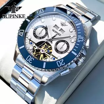OUPINKE Новые деловые и развлекательные мужские часы Многофункциональные механические часы с турбийоном и светящимися корпусами Высококачественные часы