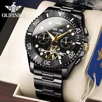 Мужские часы OUPINKE, многофункциональные механические часы с полым турбийоном, светящиеся часы высокого класса