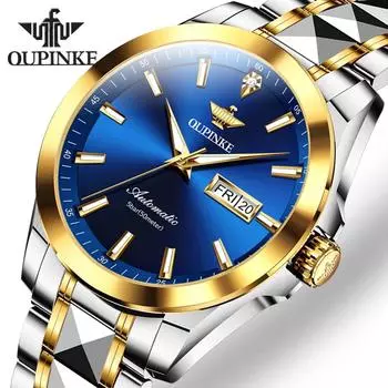 OUPINKE новые лучшие мужские часы с двойным календарем, автоматические механические часы, водонепроницаемые высококачественные часы с бриллиантами