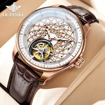 OUPINKE новые лучшие мужские часы с турбийоном, деловые механические часы, полые водонепроницаемые мужские часы