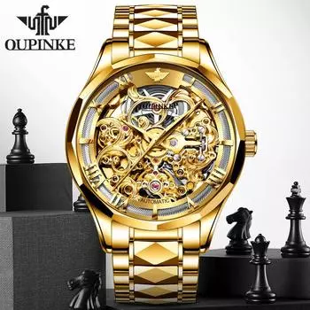 OUPINKE мужские часы водонепроницаемые автоматические механические часы полностью полые часы высокого класса