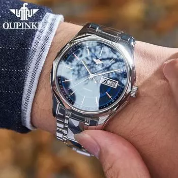 OUPINKE оригинальные лучшие роскошные брендовые автоматические механические часы для часов с изогнутой сапфировой зеркальной поверхностью, ремешок из вольфрамовой стали, 50 м, водонепроницаемый CHINA золотой/белый
