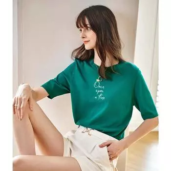 Ouruier Pullover Knit Women Summer 2024 New French style Letters Print Short sleeve Thin Top