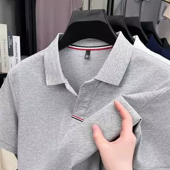 Out-Of App Мужская легкая роскошная рубашка поло с короткими рукавами Мужская футболка премиум-класса с застежкой на пуговицы и лацканами с короткими рукавами M серый