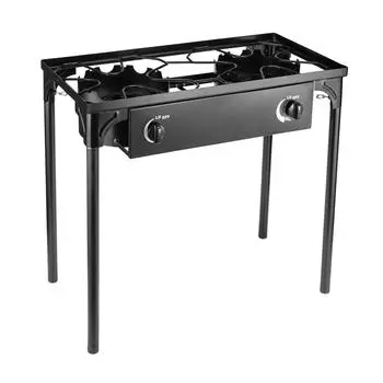 Уличная пропановая плита с 2 горелками и регулятором высокого давления 20 фунтов на кв. дюйм, энергосберегающий газовый гриль из ABS чёрный