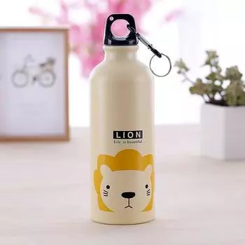 Outdoor 500ml Portable Sport Cycling Camping Bicycle Aluminum Alloy Water Bottle Beige Lion