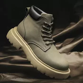 Outdoor Basic Shoe Classic Handmade Motorcycle Boots Men High Quality Leather Ankle Boots Fashion Designer Man High Top Footwear 38 хаки