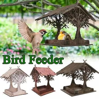 Outdoor Bird Feeders Hanging Waterproof Solid Cottage Wood Wild Bird Feeder Extra-Large Bird Feeder Outside Attracts Blue Jays