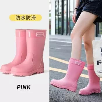 Outdoor black matte medium tube women s rain shoes non-slip medium tube women s boots PVC rubber shoes street versatile thick-soled waterproof shoes 35-36