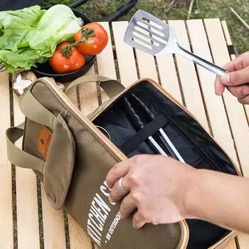 Outdoor Camping Tableware Storage Bag Handheld Camping Barbecue Cookware Bag Camping Cutlery Travel Tableware Bag Baskets