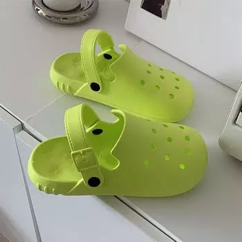 Outdoor Casual Non-Slip Comfortable Soft Bottom Closed Toe Slippers Baby Boy and Girl Summer Cute Personality Briquette Matching Hole Shoes No flower deduction fluorescent green 36-37