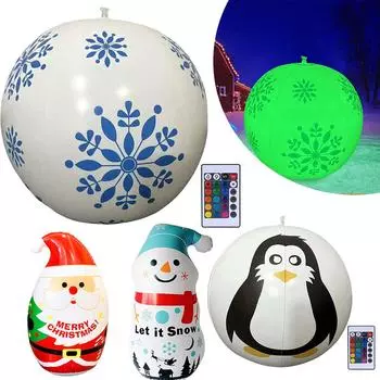 Outdoor Christmas Inflatable Decorated Ball Snowflake/Penguin Decorated Bal Light Up Big Large Balls Xmas Tree Decorations