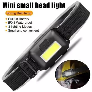 Outdoor COB Mini Headlight 3 Modes LED Night Riding Waterproof Battery Flashlight Headlight Torch Lantern Camping Night Fishing 1pcs чёрный