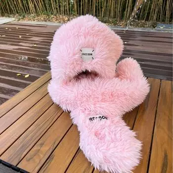 Outdoor cute long rabbit ear hat women s winter versatile plush pullover hat lace-up warm Lei Feng hat M56-58cm фиолетовый