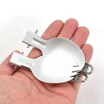 Outdoor Folding Camping Utensils Set Portable Stainless Steel Foldable Spoon Spork for Camping Hiking серебряный