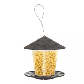 Outdoor Hanging Bird Feeder Automatic Bird Feeder with Sturdy Wire and Roof for Garden Backyard темно-серого