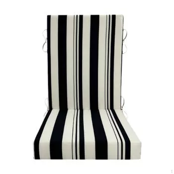 Outdoor High Back Chair Cushion Pad Comfortable Breathable Replacement Patio Furniture Black White stripe