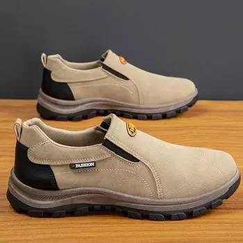 Outdoor hiking shoes leather surface casual soft sole one pedal dad shoes trendy men s single shoes low top versatile large size 39