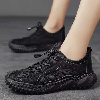 Outdoor hiking shoes men s summer breathable lightweight non-slip leather men s travel shoes mesh hiking sports Shoes 39 чёрный