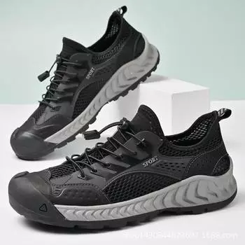 Outdoor hiking shoes men s thin breathable fly-woven sneakers 38 чёрный