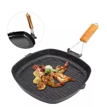 Outdoor Home Folding Steak Pan Striped Flat Bottom Pan Special Non stick Gas Induction Stove for Steak Frying
