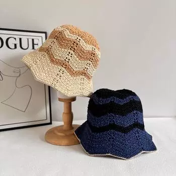 Outdoor Internet celebrity handmade crochet fan-shaped lace knitted fisherman s hat children hollow color matching wool pot hat sun protection hat M56-58cm светло-синий