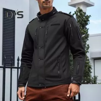 Куртка для активного отдыха со съемным капюшоном и длинными рукавами, застегивающаяся на молнию, куртка с несколькими карманами, однотонная застежка-молния, верхняя одежда для путешествий и походов L чёрный