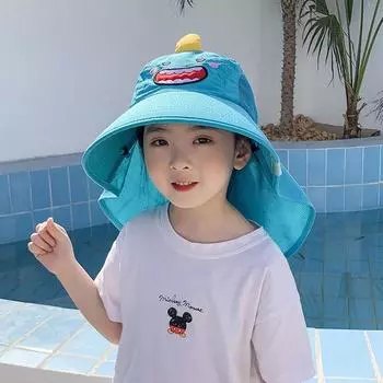 Outdoor Kids Traveling and Shopping Sun Hat Cute Sun Hat Baby Boy and Girl Summer Neck Protection Sun-Proof Bucket Hat Broad-Brimmed Hat Lake Blue Adjustable