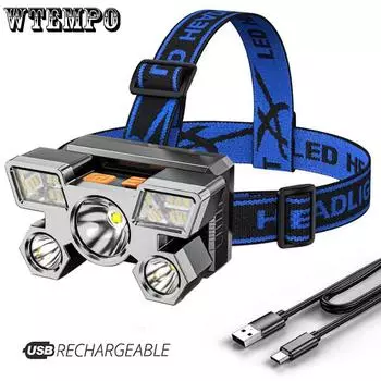 Outdoor LED Head-worn Torch Home Portable Lighting USB Rechargeable Night Fishing Light Lighting Mining Lamp Strong Light Headlamp синий