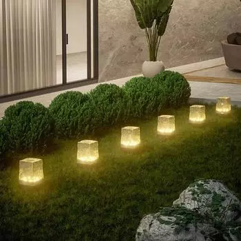 Outdoor LED Solar Lights Waterproof Garden Decoration Solar Powered Light Balcony Fence Lawn Landscape Path Ice Brick Lamp 1pcs lamp