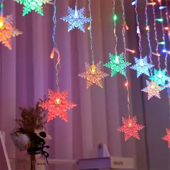 Outdoor Light Garland for Home Garden Party Decoration Christmas Lights EU Plug LED Snowflake Curtain Icicle Fairy String Lights EU Plug 220V