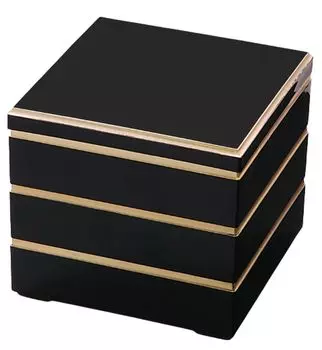 Outdoor Lunch Box Made in 3 Arakura Black with Gold x x J-kitchens (Bento Box) Japan, Tiers, 7-inch, Style, Heavy-Duty, Rim, 20.8cm 20.8cm 19.5cm