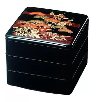 Outdoor Lunch Box Made in 3 Black and Plum x x J-kitchens (Lunch Box) Japan, Tiers, 6-inch, Pine, Bamboo, Design, 18.1cm 18.1cm 16.3cm