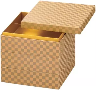 Outdoor Lunch Box Made in 3 Washi Golden Checkered x x J-kitchens (Lunch Box) Japan, Tiers, 6-inch, Paper, Pattern, 19.0cm 19.0cm 17.6cm