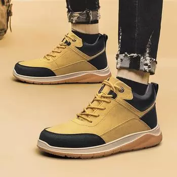 Outdoor Men s Autumn Comfortable Lace Up Sports High Top Board Shoes Fashion Brand Men s Round Toe Soft Soled Mid Top Boots 37 серый