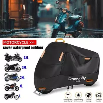 Outdoor Motorcycle Tarpaulin 210D Thickened Polyester Waterproof UV Protective Cover for Bikes with 4 Reflective Elements M чёрный