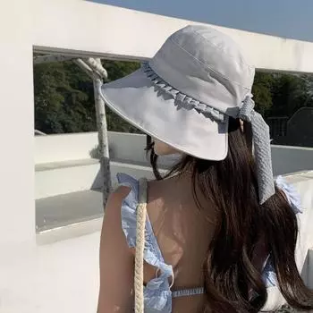 Outdoor new bow fisherman hat children show their faces small summer big brim sunscreen hat vacation sunshade sunscreen sun hat M56-58cm бежевый