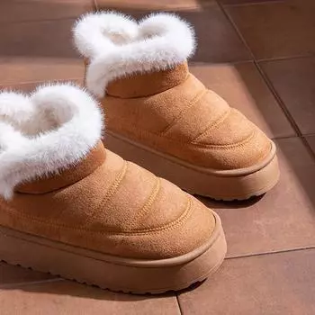 Уличные нескользящие теплые зимние ботинки женские из искусственной замши утолщенные плюшевые ботильоны женские без застежек мягкая подошва хлопковая зимняя обувь женская 36-37 бежевый
