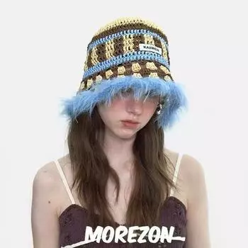 Outdoor plush fur hat cute winter warm cold soft waxy fluffy mixed color rabbit hair knitted wool hat M56-58cm розовый