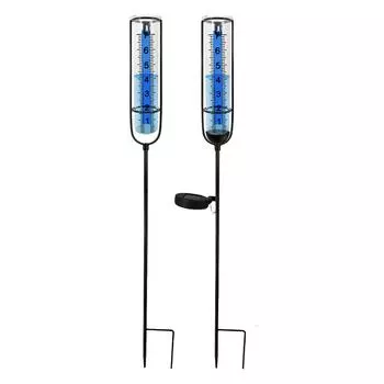 Outdoor Rain Gauge with Stake Adjustable Height Accurate Rain Gauge Freeze Proof Transparent Rain Measure Gauge for Outdoor Yard A