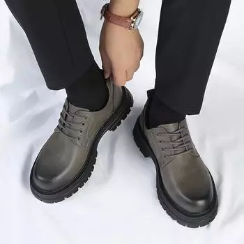 Outdoor Retro Big-headed Leather Shoes Men Summer Business Work Dress Shoes British Style Thick-soled Men s Anti-slip Oxhide Sho 38 чёрный