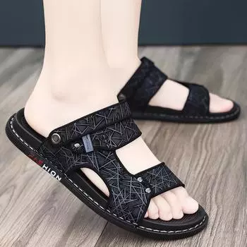 Outdoor slippers men s summer trend men s dual-purpose non-slip wear-resistant sports soft sole one-word beach casual sandals 38 чёрный