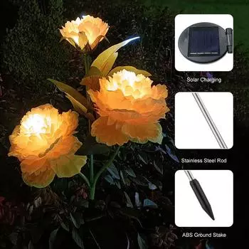Outdoor Solar Garden Light Yard Decor Solar Flower Lamp Bigger Peony Flower Waterproof Solar Decorative Light for Garden Patio синий