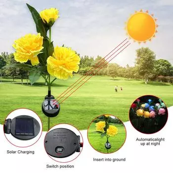 Outdoor Solar Garden Light Yard Decor Solar Flower Lamp Bigger Peony Flower Waterproof Solar Decorative Light for Garden Patio синий