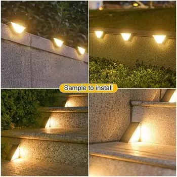 Outdoor Solar Step Lights Warm White Triangle IP67 Waterproof Auto on Decoration Deck Lights for Patio Yard Driveway Porch