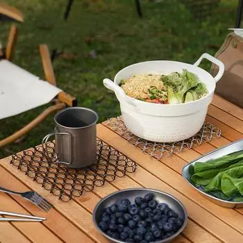 Outdoor Spring Insulated Mat 304 Stainless Steel Heat Insulation Pad Trivet Mat Hot Pad for Hot Dishes Pots and Pans for Camping серебряный