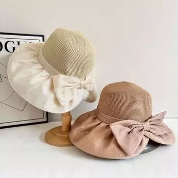 Outdoor summer 2025 new sun hat children bow polka dot seersucker sun hat face bucket hat M56-58cm чёрный