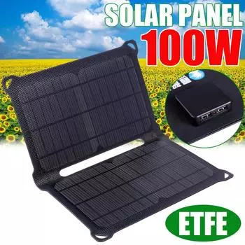 Outdoor Sunpower Foldable Solar Panels Portable Solar Charger 2 USB Port for Phone Traveling Camping Hiking Black 100W 5V