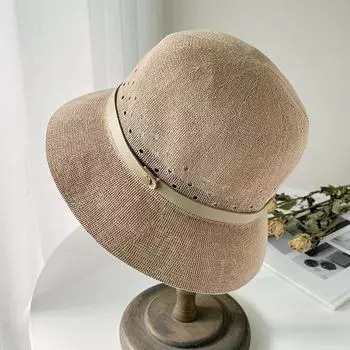 Outdoor travel sunshade sunscreen beach hat new dome hollow bucket hat women s season leather buckle with breathable M56-58cm бежевый